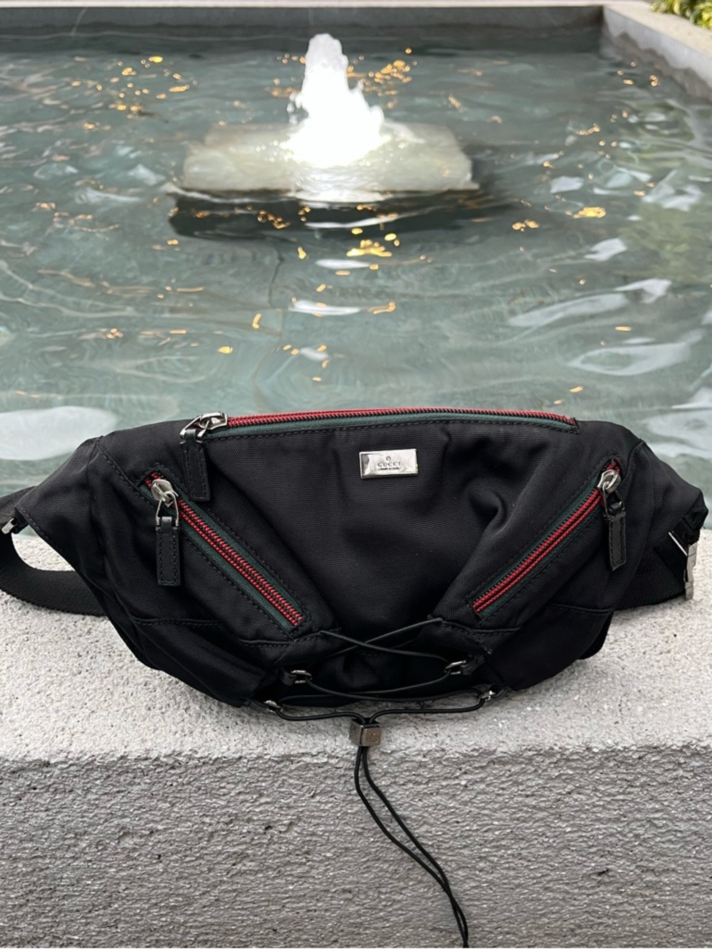 GUCCI Tom Ford Era Sherry Line Web Black Nylon Belt Bag